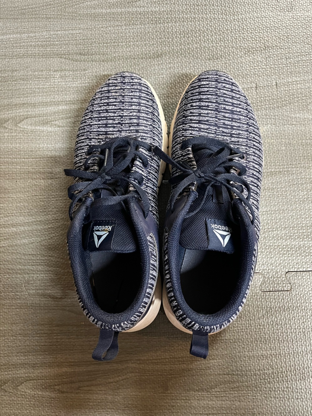 Reebok Women’s Navy and White Knit Athletic Sneakers